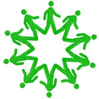 Bild vergrößern: Ein Sterngrafik aus grünen Strichmännchen symbolisiert Gemeinsamkeit im Umweltgedanken.